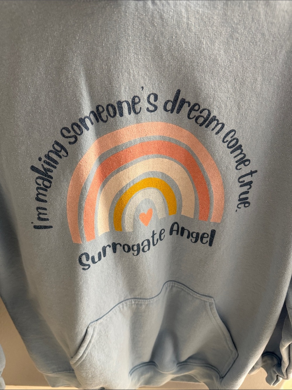 Gildan Light Blue Pullover with Pastel Rainbow Surrogate Angel Graphic